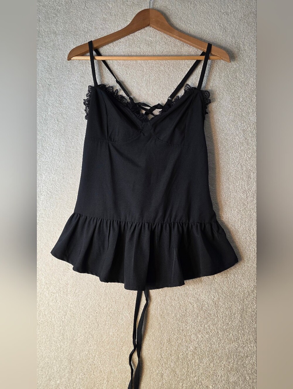 Killstar Black Lace Trimmed Cami Top Peplum Hem Corset Witchy Goth Romantic XL